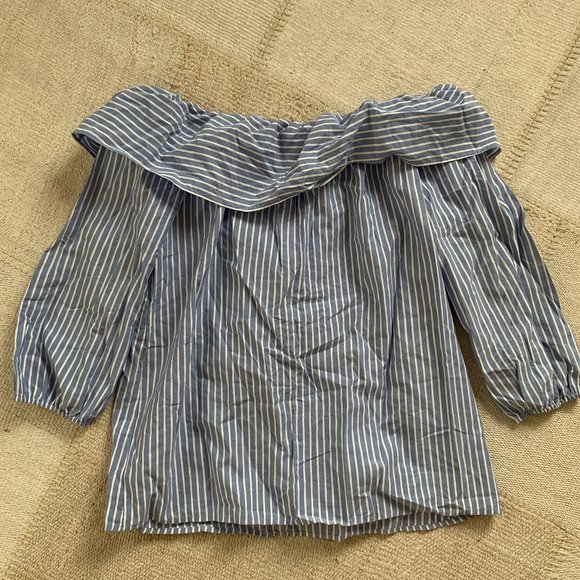 Anthropologie Pleione Off Shoulder Bow Top in Blue White Stripe - Picture 6 of 6